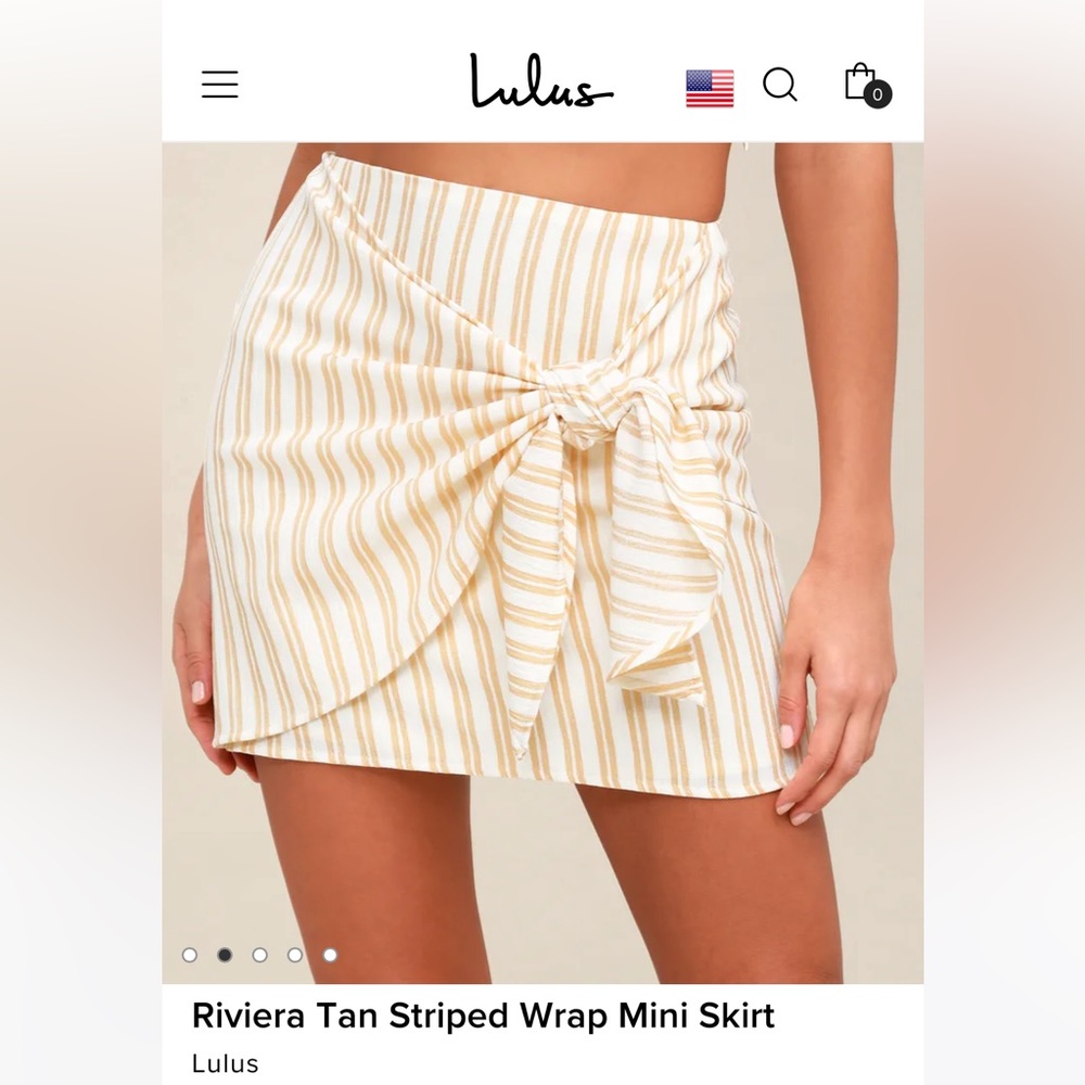 Riviera Tan Striped Wrap Mini Skirt — Medium — Lulus